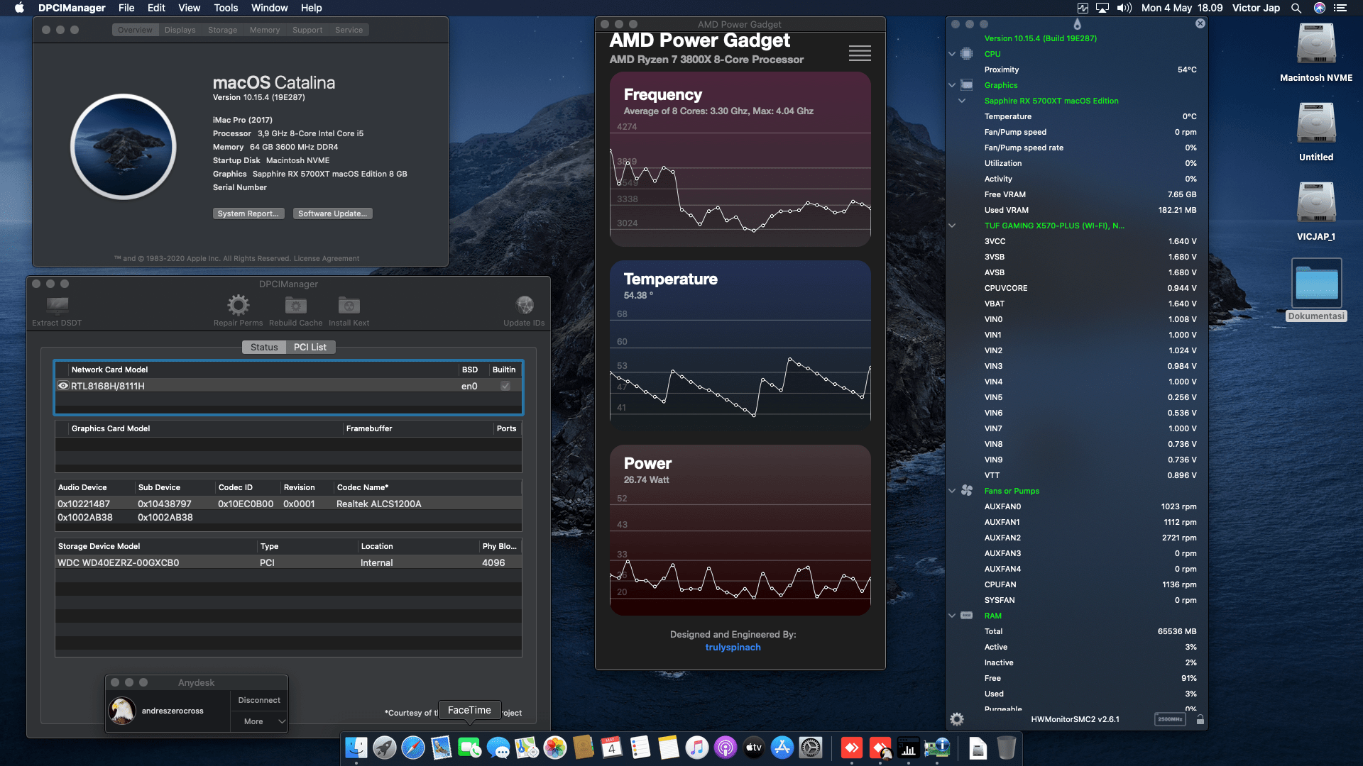 Success Hackintosh macOS Catalina 10.15.4 Build 19E287 in Asus TUF Gaming X570-Plus (Wi-Fi) + AMD Ryzen 7 3800X + Sapphire 5700XT